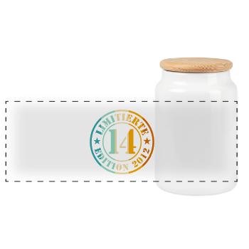 14th Birthday Boy Girls Limited Edition 14 - Panoramic Cookie Jar with Wooden Lid - white - Front