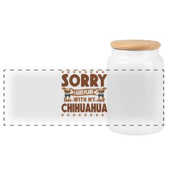 Chihuahua Chihuahueño Sorry I Have - Panoramic Cookie Jar with Wooden Lid - white - Front