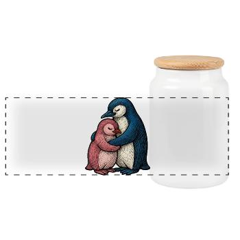 Pingouins Câlins : Duo Bleu Rose - Boîte à biscuits avec couvercle en bois - blanc - Devant