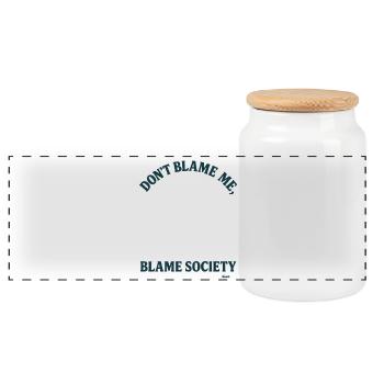 Don't blame me, but blame society - Panoramic Cookie Jar with Wooden Lid - white - Front