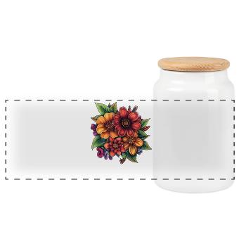 Bunte Blütenpracht Florale Komposition - Panorama Keksdose mit Holzdeckel - Weiß - Vorne