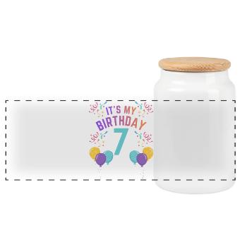 7 Years Girl It's My Birthday Kids Birthday - Panoramic Cookie Jar with Wooden Lid - white - Front
