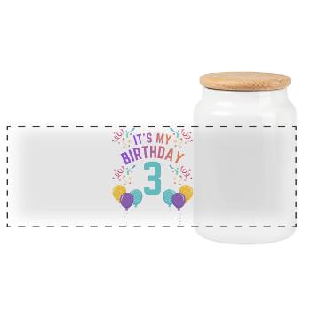 3 Years Girl It's My Birthday Kids Birthday - Panoramic Cookie Jar with Wooden Lid - white - Front