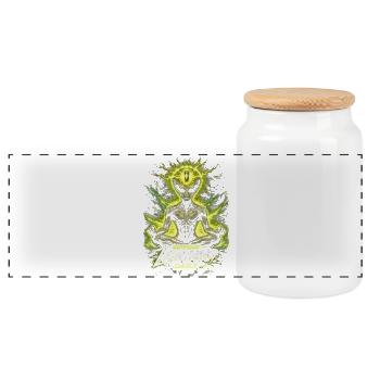 Energy Drink Sipping Lightning Daily - Panoramic Cookie Jar with Wooden Lid - white - Front