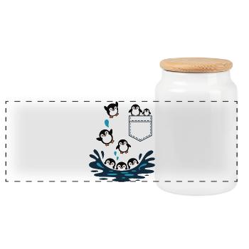 Penguin Jump Into The Water Pocket Design - Panoramic Cookie Jar with Wooden Lid - white - Front