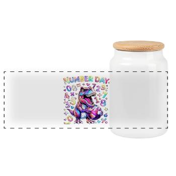 Dino Number Day Rainbow - Panoramic Cookie Jar with Wooden Lid - white - Front