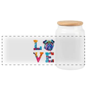 Pug Love Retro Heart Dog Breed Graphic - Panoramic Cookie Jar with Wooden Lid - white - Front