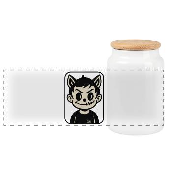 Stichwolf Mascot - Panoramic Cookie Jar with Wooden Lid - white - Front