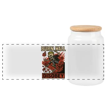 Burning Wall Skater Skeleton - Panoramic Cookie Jar with Wooden Lid - white - Front
