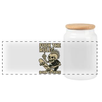 Born to Skate – Skeleton Punk - Panoramic Cookie Jar with Wooden Lid - white - Front
