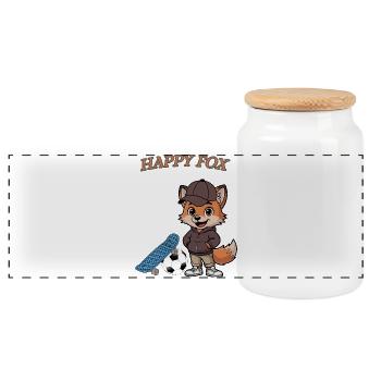 Happy Fox - Panoramic Cookie Jar with Wooden Lid - white - Front