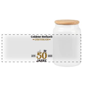 Golden Wedding Anniversary 2026 50th Wedding Anniversary Guestbook - Panoramic Cookie Jar with Wooden Lid - white - Front