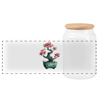 Fleurs de bonsaï de Kawaii - Boîte à biscuits avec couvercle en bois - blanc - Devant