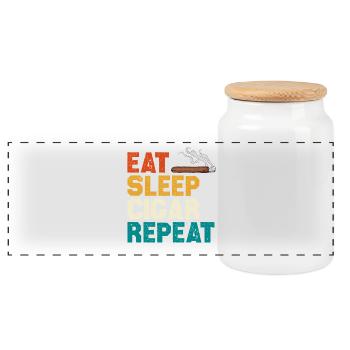 Mange du sommeil, du cigare Répétition du thé - Boîte à biscuits avec couvercle en bois - blanc - Devant