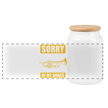 Sorry i tooted trumpet player - Panoramic Cookie Jar with Wooden Lid - white - Front