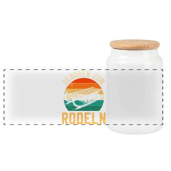 Bob Driver BORN TO TOBOGGAN FUN - Panoramic Cookie Jar with Wooden Lid - white - Front