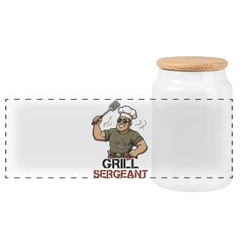 Grill Sergeant Lustiger BBQ Grillchef - Panorama Keksdose mit Holzdeckel - Weiß - Vorne