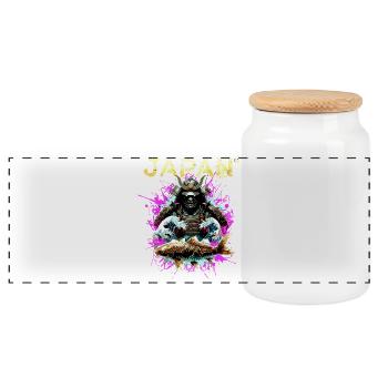 Cyber Samurai – Japan Warrior - Panoramic Cookie Jar with Wooden Lid - white - Front