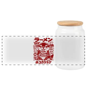 Loutre de Kawaii | Ramen | Soupe de nouilles | Restauration rapide - Boîte à biscuits avec couvercle en bois - blanc - Devant