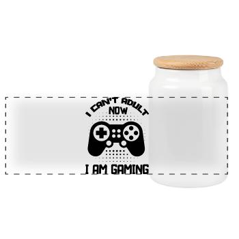 I can't Adult now I'm Gaming funny Gamer Sayings - Panorama Keksdose mit Holzdeckel - Weiß - Vorne