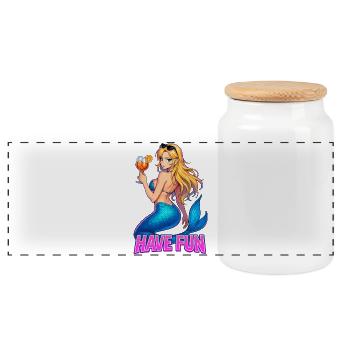 Mermaid Have Fun | Summer Vibes - Panoramic Cookie Jar with Wooden Lid - white - Front