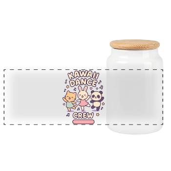 Kawaii Dance Crew | Süße Tiere tanzen - Panorama Keksdose mit Holzdeckel - Weiß - Vorne