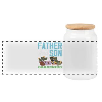 Father Son Plant Lover Gardening - Panoramic Cookie Jar with Wooden Lid - white - Front