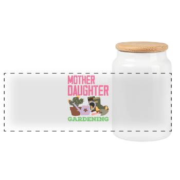 Mother daughter plant lover gardening - Panoramic Cookie Jar with Wooden Lid - white - Front