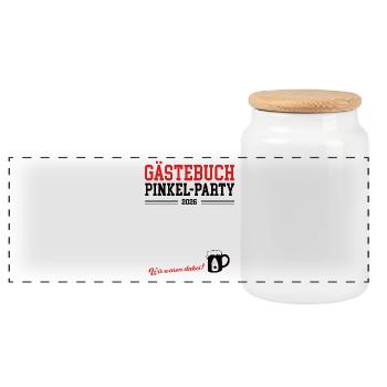 Pinkel Party 2026 Babypinkeln Pullerparty Babybier - Panorama Keksdose mit Holzdeckel - Weiß - Vorne
