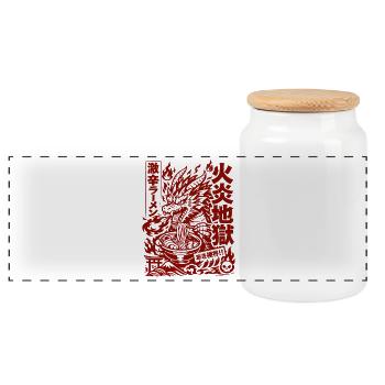 Drachen | Ramen | Nudelsuppe | extra scharf - Panorama Keksdose mit Holzdeckel - Weiß - Vorne