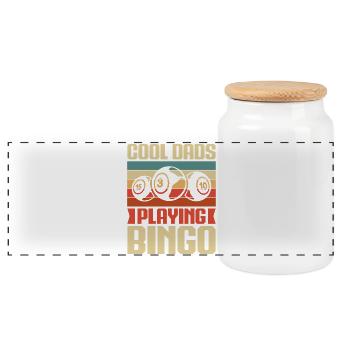 Bingo Game Cool Dads Playing Bingo - Panoramic Cookie Jar with Wooden Lid - white - Front