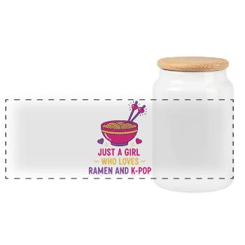 Just A Girl Who Loves Ramen And K-Pop Korean Music - Panoramic Cookie Jar with Wooden Lid - white - Front