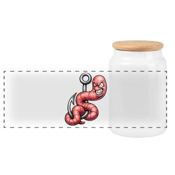 Ver en colère sur le crochet – Dessin de dessin animé - Boîte à biscuits avec couvercle en bois - blanc - Devant