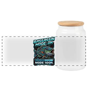 Bassassin Mode On Fishing Mode 100 Percent - Panoramic Cookie Jar with Wooden Lid - white - Front