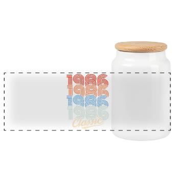 1986 Classic Retro Neon - Panoramic Cookie Jar with Wooden Lid - white - Front
