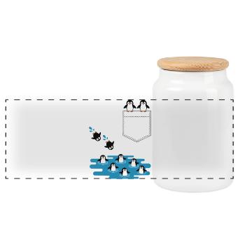 Penguin Jump Into The Water Pocket Design - Panoramic Cookie Jar with Wooden Lid - white - Front