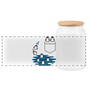 Penguin Jump Into The Water Pocket Design - Panoramic Cookie Jar with Wooden Lid - white - Front