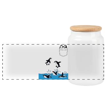 Penguin Jump Into The Water Pocket Design - Panoramic Cookie Jar with Wooden Lid - white - Front