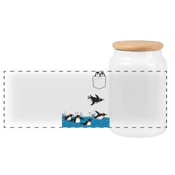 Penguin Jump Into The Water Pocket Design - Panoramic Cookie Jar with Wooden Lid - white - Front
