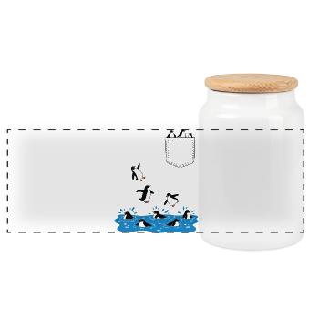 Penguin Jump Into The Water Pocket Design - Panoramic Cookie Jar with Wooden Lid - white - Front