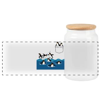 Penguin Jump Into The Water Pocket Design - Panoramic Cookie Jar with Wooden Lid - white - Front