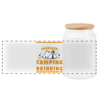 Wochenend-Wettercamping mit Chance auf Trinken - Panorama Keksdose mit Holzdeckel - Weiß - Vorne