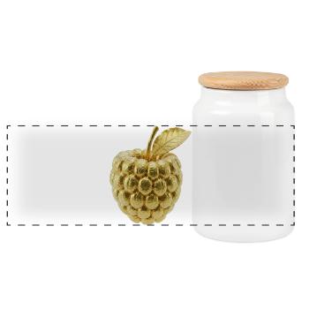 Golden Raspberry Motif - Panoramic Cookie Jar with Wooden Lid - white - Front