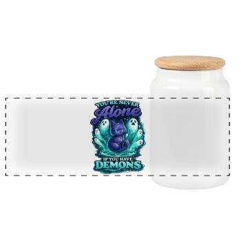 Demon Cat – You're Never Alone - Panoramic Cookie Jar with Wooden Lid - white - Front
