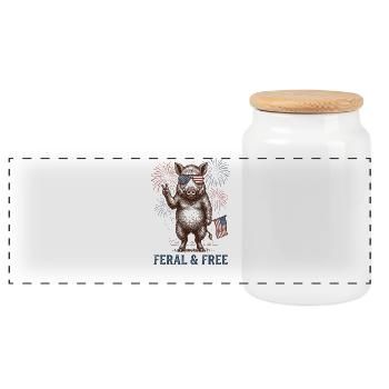 Wild and Free Pig – Funny Patriotic - Panoramic Cookie Jar with Wooden Lid - white - Front