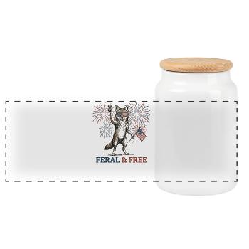 Wild and Free Coyote – Funny Patriotic - Panoramic Cookie Jar with Wooden Lid - white - Front