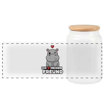 Cute Hippo I Love My Boyfriend Design - Panoramic Cookie Jar with Wooden Lid - white - Front