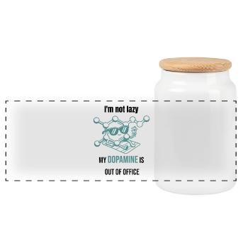 Dopamine Molecule - I'm Not Lazy - Panoramic Cookie Jar with Wooden Lid - white - Front