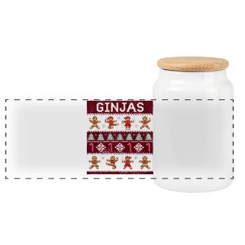Ginjas Lebkuchen-Weihnachtspullover - Panorama Keksdose mit Holzdeckel - Weiß - Vorne