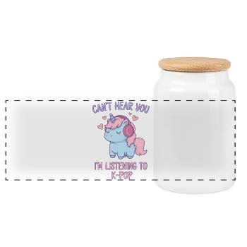 Kann dich nicht hören, ich höre K-Pop Unicorn Koreanisch - Panorama Keksdose mit Holzdeckel - Weiß - Vorne